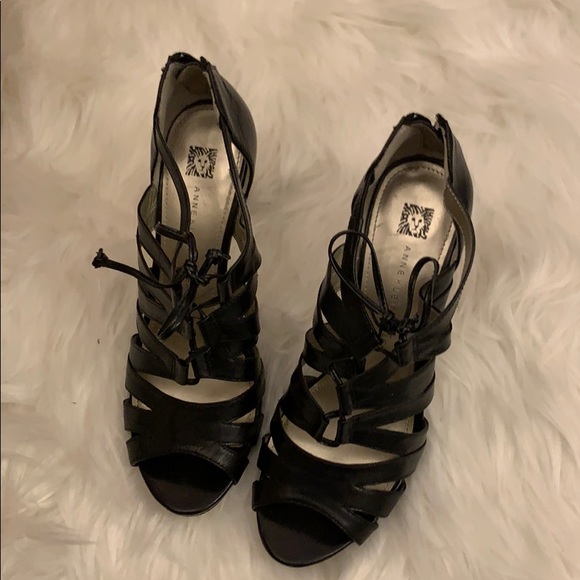 Anne Klein Black tie up with rear zipper heels - Picture 2 of 4